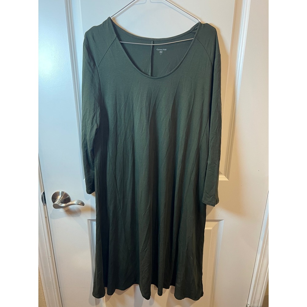 Garnet Hill Womens Dress Tencel Lyocell Knit Dark Green Large